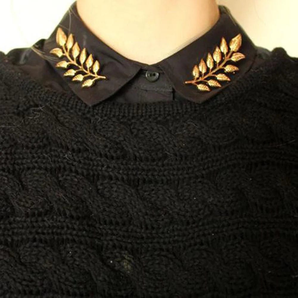 Gentlemen Suit Brooches Simple Elegant Double Leaf Collar Pin Brooch Gold Silver Plant Brooch