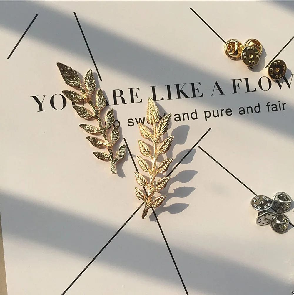 Gentlemen Suit Brooches Simple Elegant Double Leaf Collar Pin Brooch Gold Silver Plant Brooch