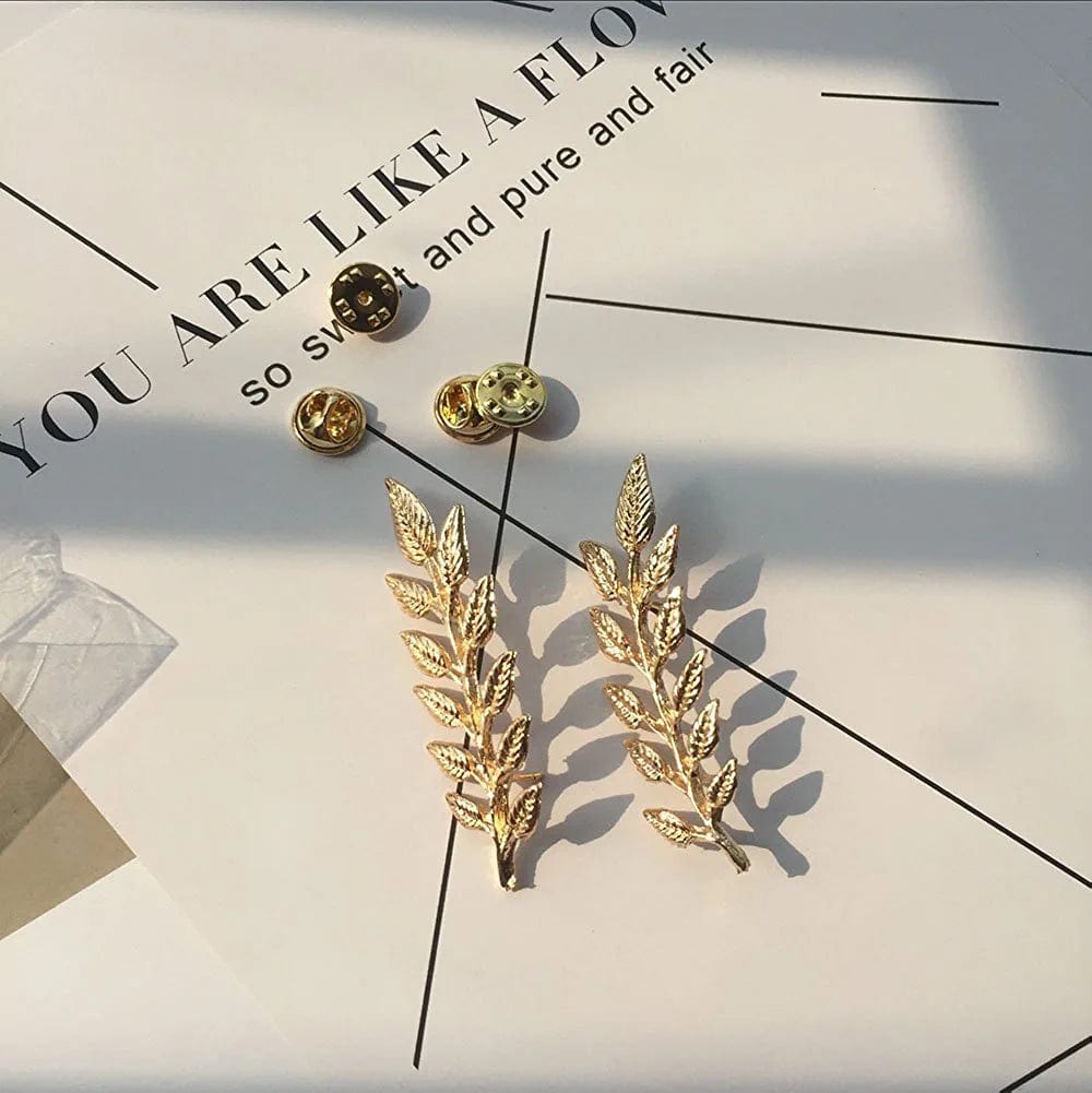 Gentlemen Suit Brooches Simple Elegant Double Leaf Collar Pin Brooch Gold Silver Plant Brooch