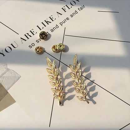 Gentlemen Suit Brooches Simple Elegant Double Leaf Collar Pin Brooch Gold Silver Plant Brooch