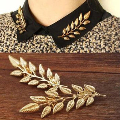 Gentlemen Suit Brooches Simple Elegant Double Leaf Collar Pin Brooch Gold Silver Plant Brooch