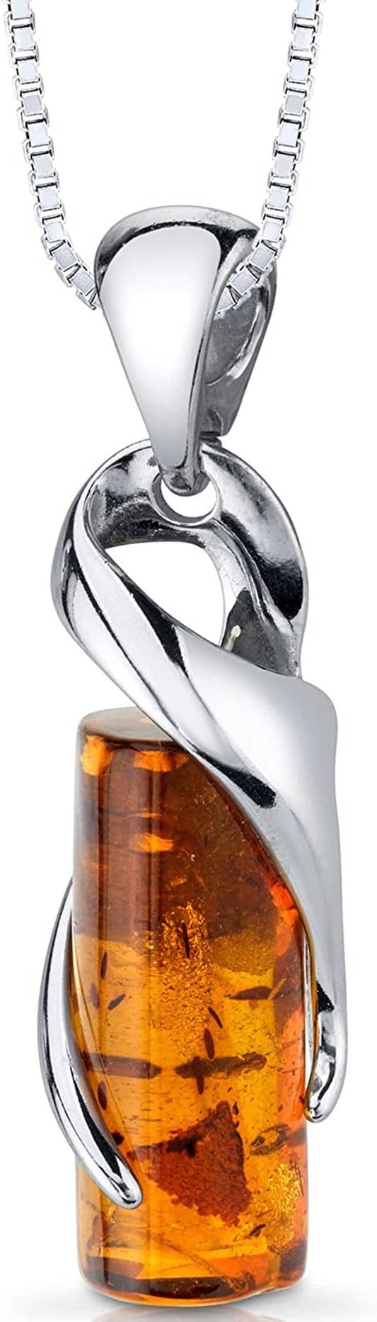 Genuine Baltic Amber Cylindrical Design Pendant and Earrings Jewelry for Women in Sterling Silver Pendant Necklaces