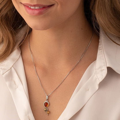 Genuine Baltic Amber Pendant Necklace and Earrings in Sterling Silver, Three Stone Squiggle Rich Cognac, Honey and Olive Colors