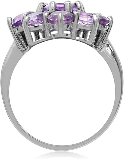 Genuine Gemstone White Gold Plated 925 Sterling Silver Flower Cluster Right Hand Ring Jewelry for Women