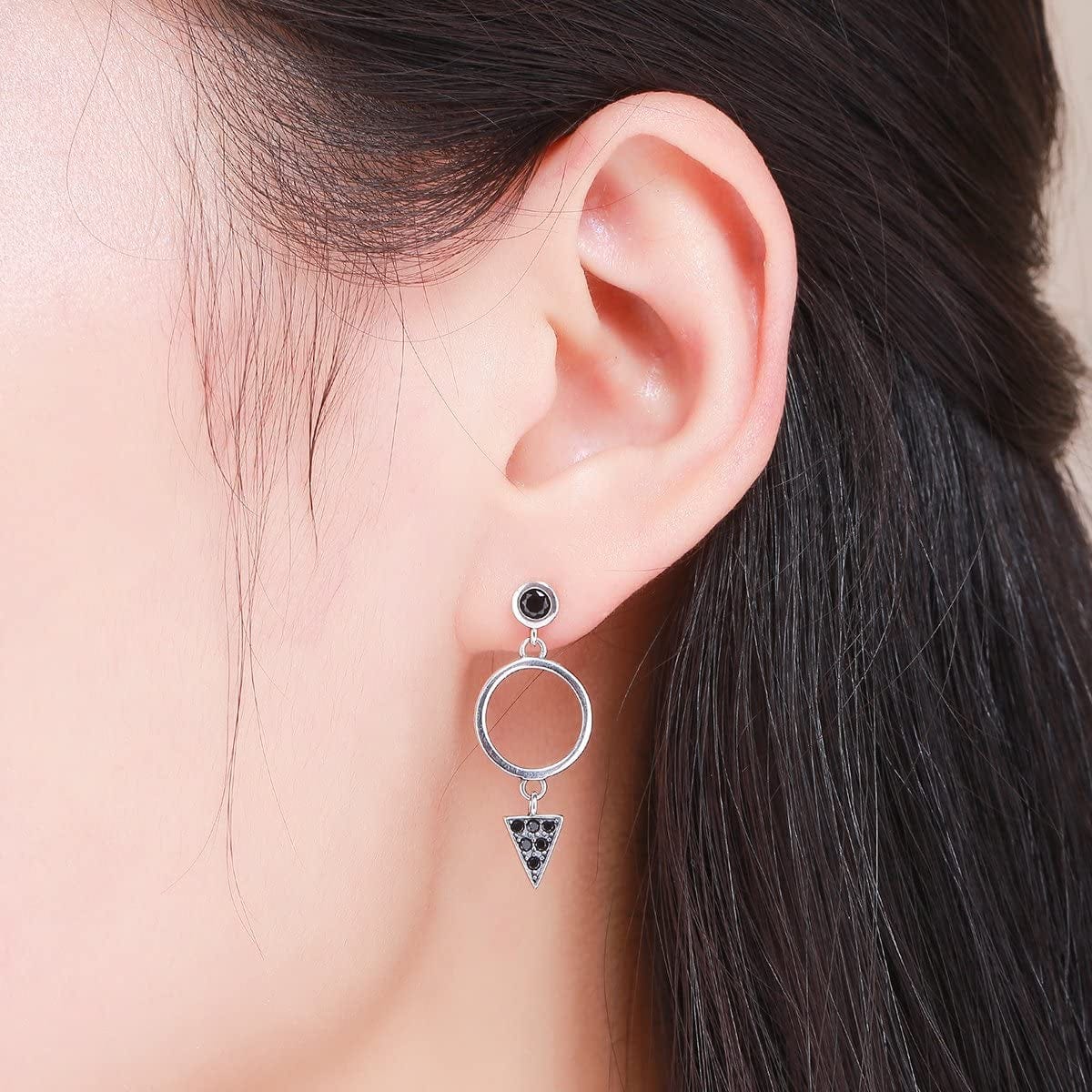 Geometry Women'S Sterling Silver Tassel Drop Earrings Handmade Threader Earrings Asymmetrical Earrings