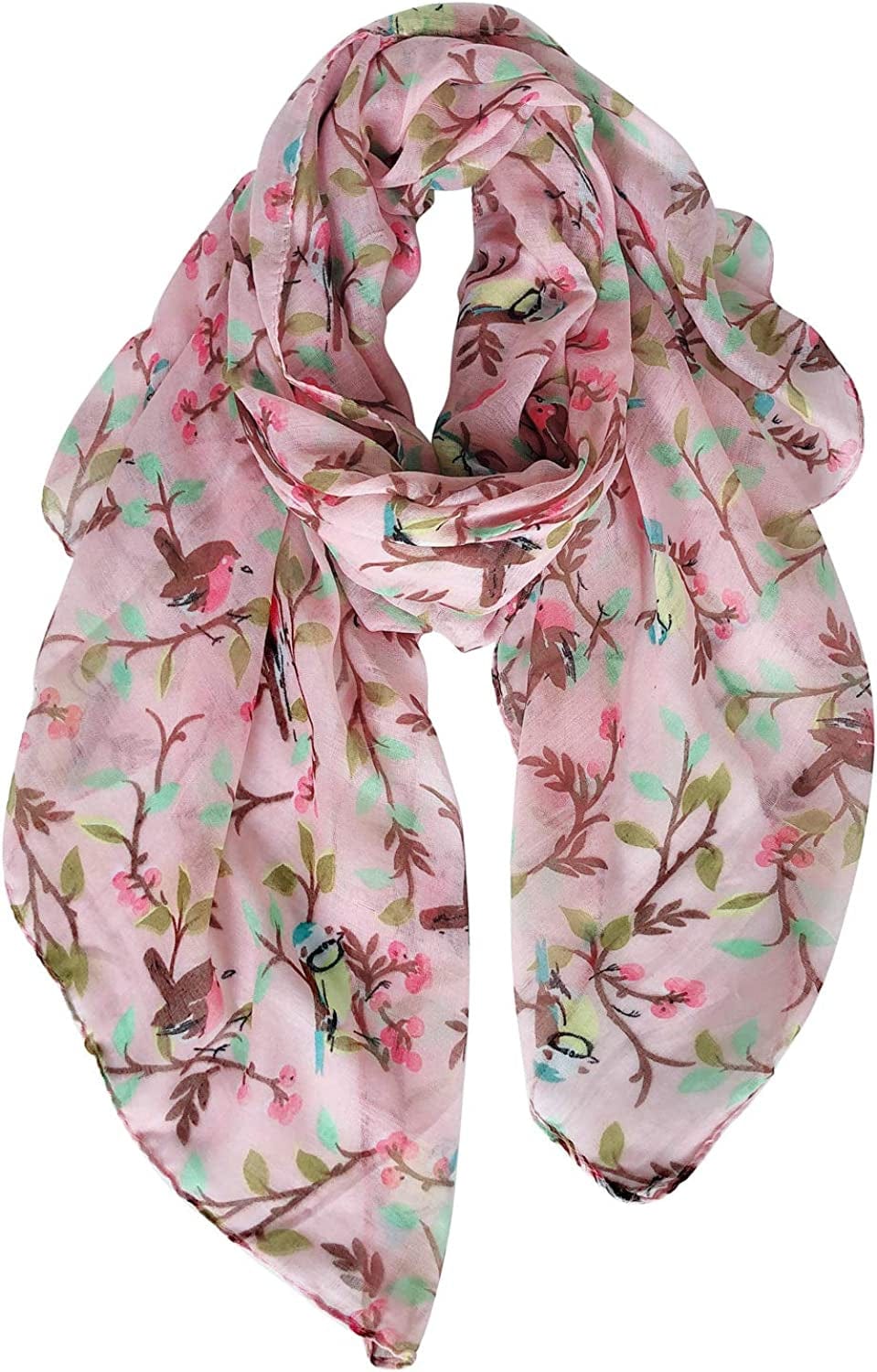 GERINLY Scarfs for Women Lightweight Floral Birds Print Cotton Scarves and Wraps for Holiday Shawl Lightpink