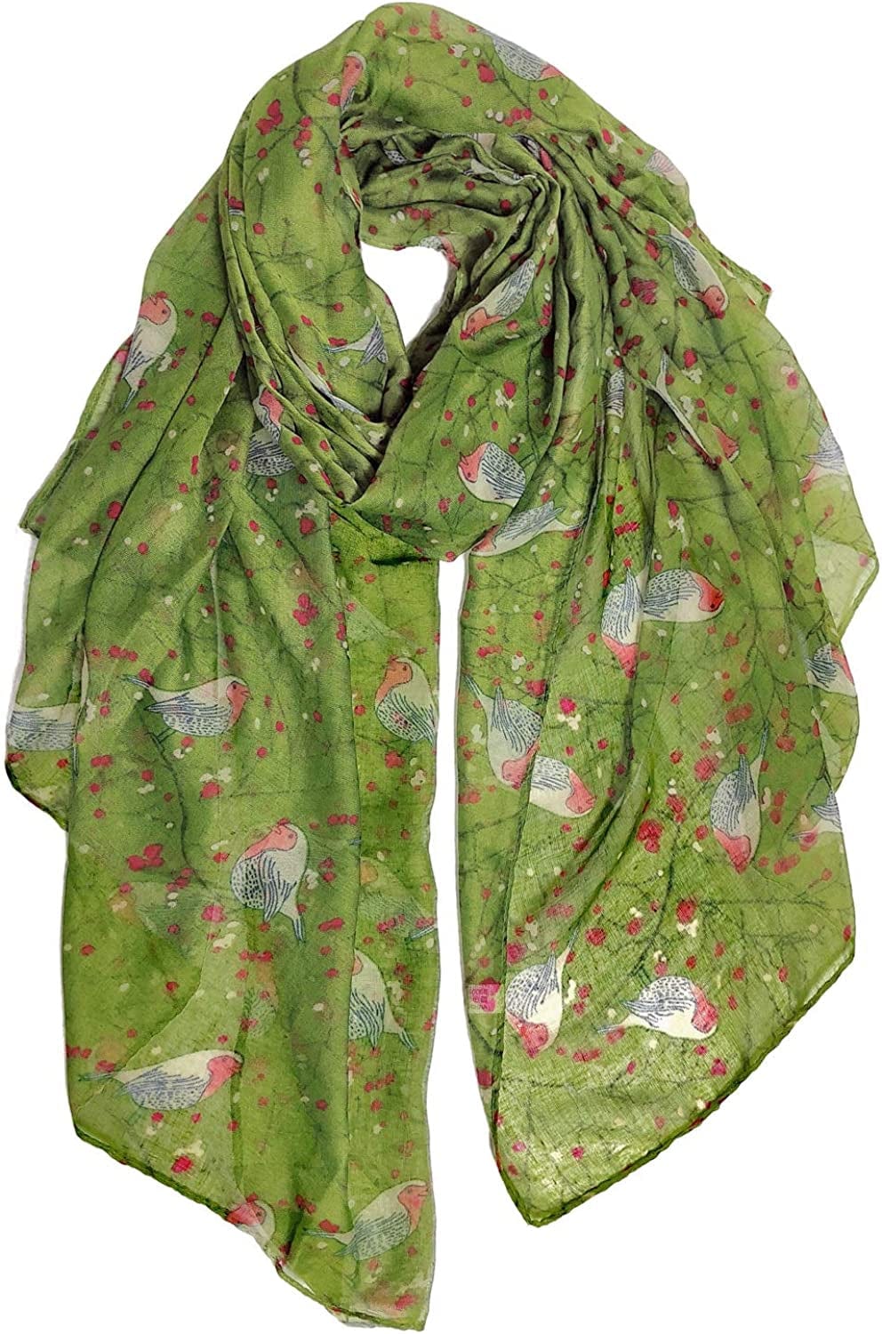 GERINLY Scarfs for Women Lightweight Floral Birds Print Cotton Scarves and Wraps for Holiday Shawl Wasabigreen