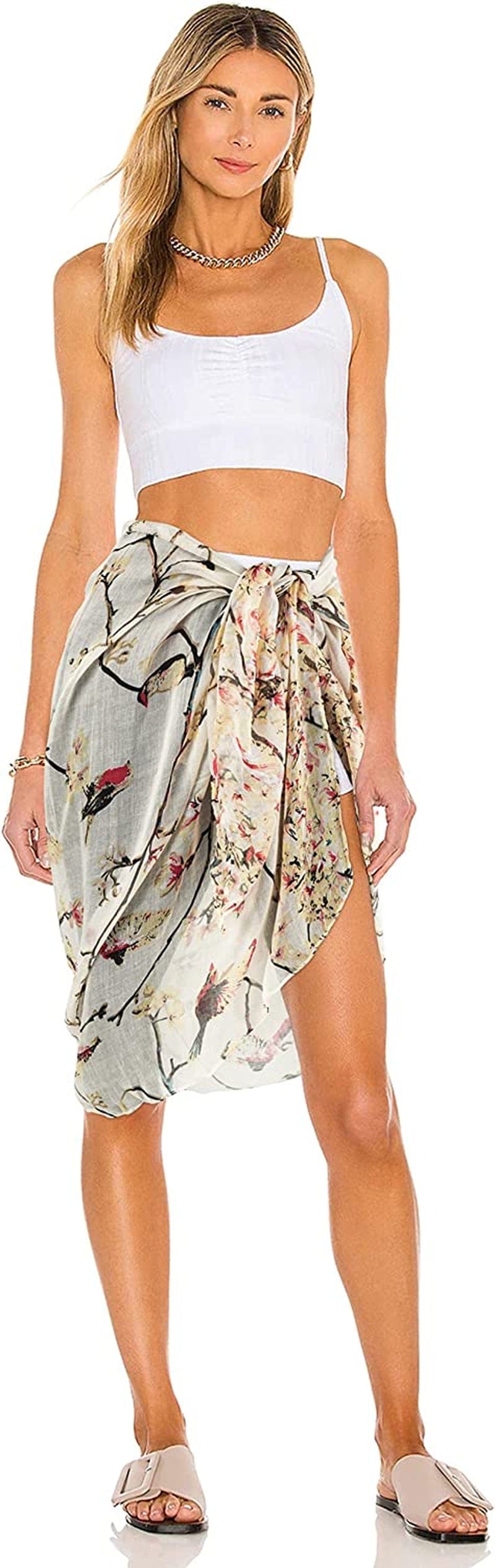 GERINLY Scarfs for Women Lightweight Floral Birds Print Cotton Scarves and Wraps for Holiday Shawl