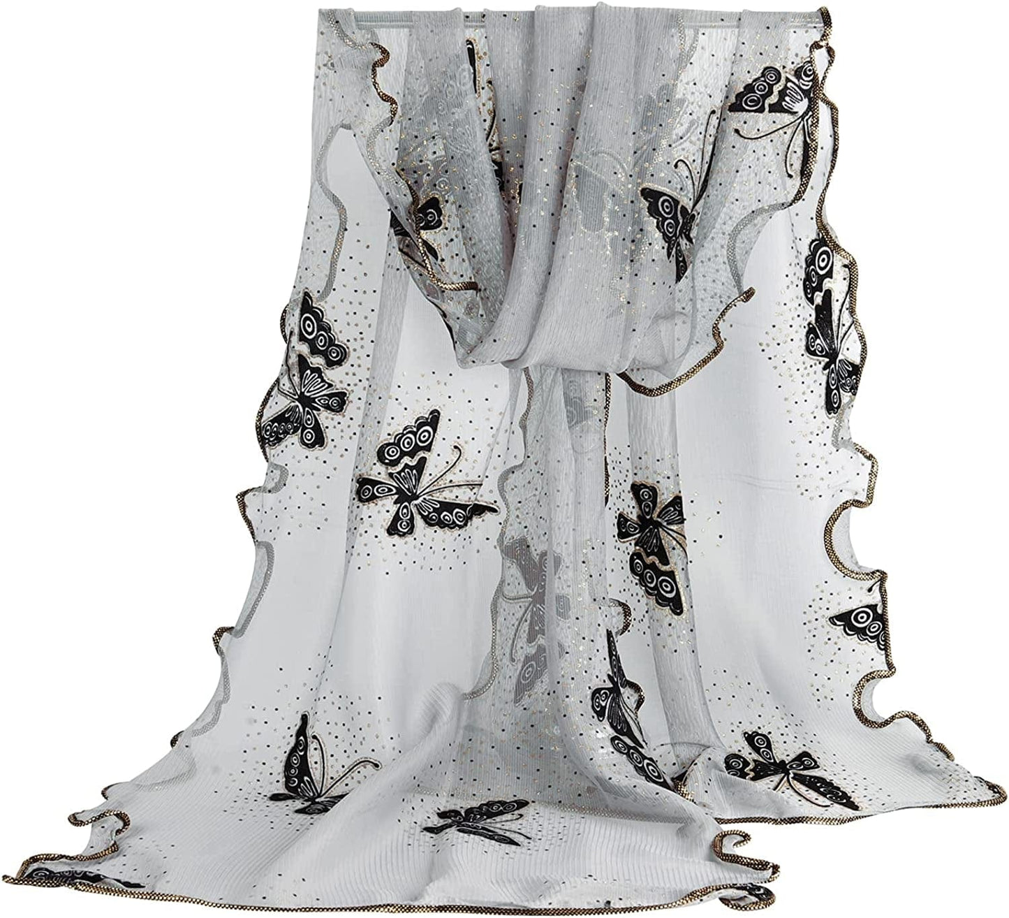 GERINLY Women Scarves Cute Butterflies Sheer Chiffon Scarf Soft Travel Wedding Shawl Evening Wrap for Party Apparel & Accessories > Clothing Accessories > Scarves & Shawls GERINLY Light Grey  