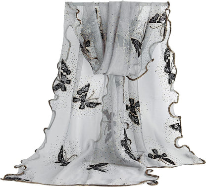 GERINLY Women Scarves Cute Butterflies Sheer Chiffon Scarf Soft Travel Wedding Shawl Evening Wrap for Party Apparel & Accessories > Clothing Accessories > Scarves & Shawls GERINLY Light Grey  