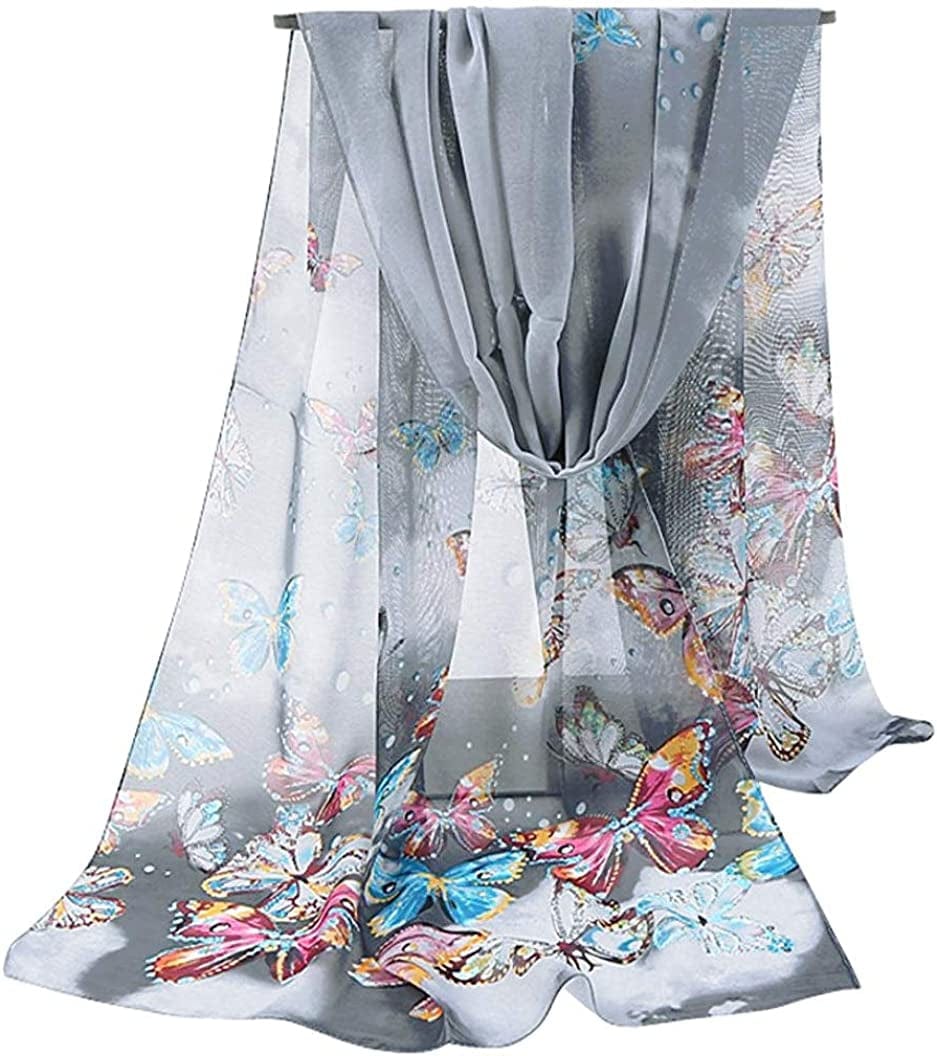 GERINLY Women Scarves Cute Butterflies Sheer Chiffon Scarf Soft Travel Wedding Shawl Evening Wrap for Party Apparel & Accessories > Clothing Accessories > Scarves & Shawls GERINLY Dark Grey  