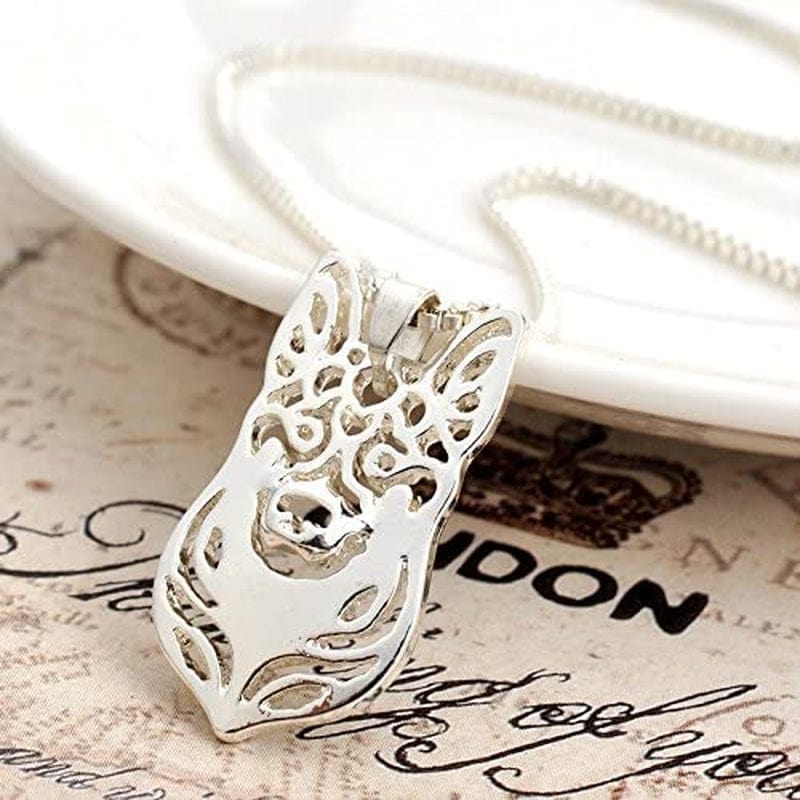 German Shepherd Dog Sterling Silver Necklace Dangle Earrings Set by Ginger Lyne Ears down Puppy Dog Pet Pendant Box Chain Doggie Animal Paw Print Heart Jewelry for Pit Mom Women Girls Teens