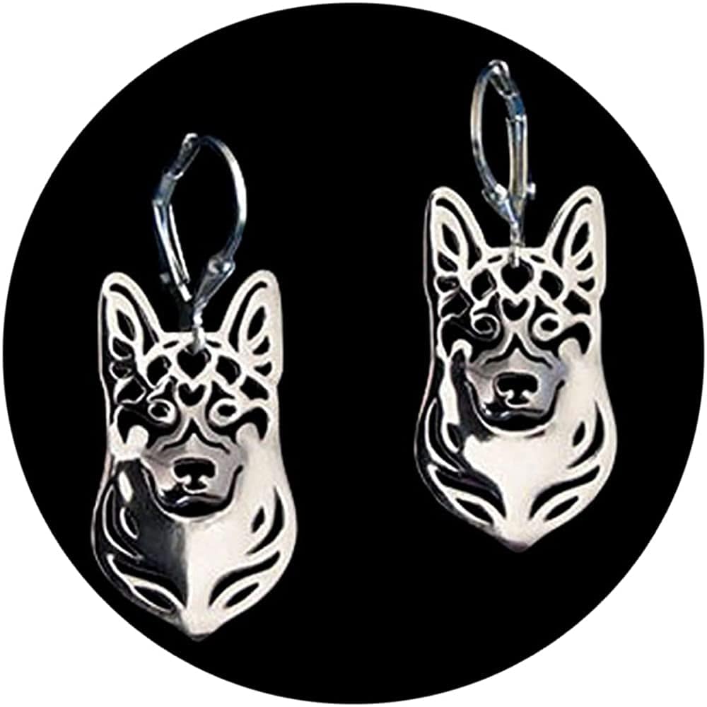 German Shepherd Dog Sterling Silver Necklace Dangle Earrings Set by Ginger Lyne Ears down Puppy Dog Pet Pendant Box Chain Doggie Animal Paw Print Heart Jewelry for Pit Mom Women Girls Teens