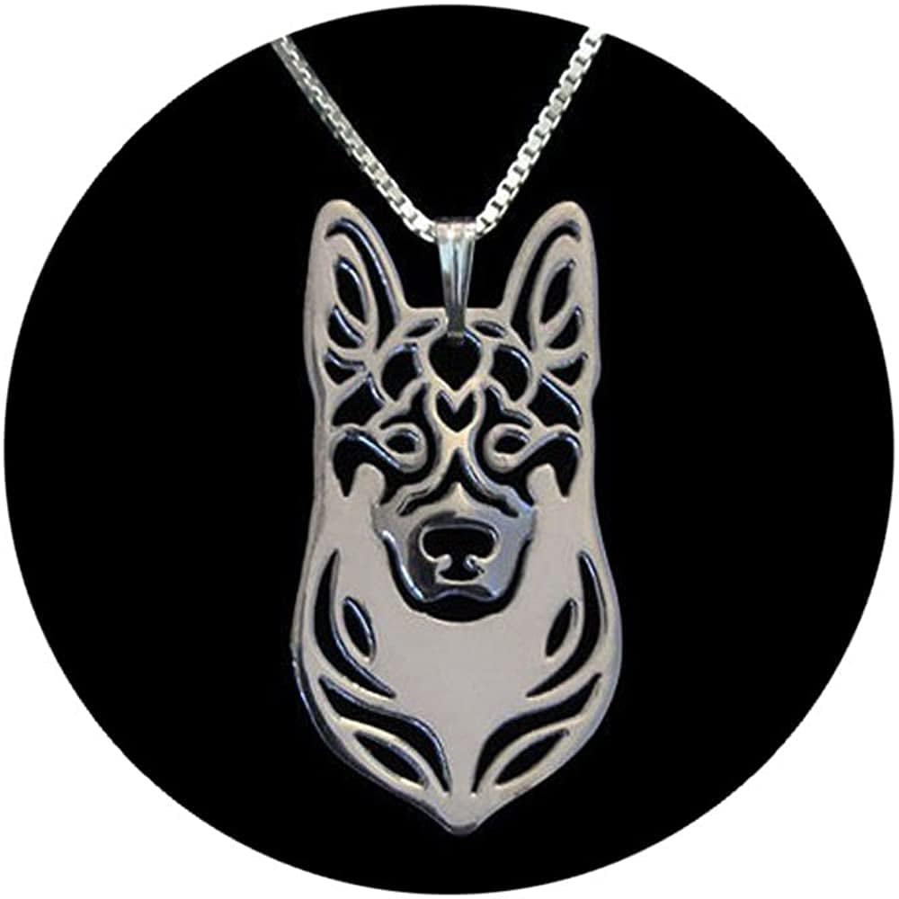German Shepherd Dog Sterling Silver Necklace Dangle Earrings Set by Ginger Lyne Ears down Puppy Dog Pet Pendant Box Chain Doggie Animal Paw Print Heart Jewelry for Pit Mom Women Girls Teens