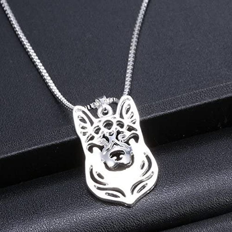 German Shepherd Dog Sterling Silver Necklace Dangle Earrings Set by Ginger Lyne Ears down Puppy Dog Pet Pendant Box Chain Doggie Animal Paw Print Heart Jewelry for Pit Mom Women Girls Teens