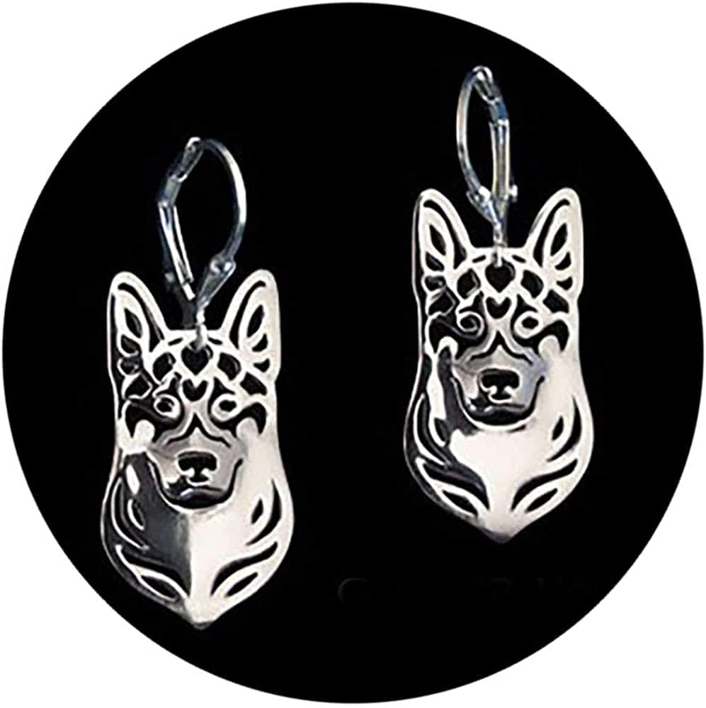 German Shepherd Dog Sterling Silver Necklace Dangle Earrings Set by Ginger Lyne Ears down Puppy Dog Pet Pendant Box Chain Doggie Animal Paw Print Heart Jewelry for Pit Mom Women Girls Teens