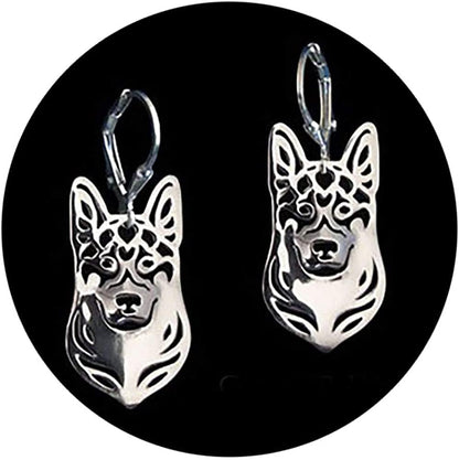 German Shepherd Dog Sterling Silver Necklace Dangle Earrings Set by Ginger Lyne Ears down Puppy Dog Pet Pendant Box Chain Doggie Animal Paw Print Heart Jewelry for Pit Mom Women Girls Teens