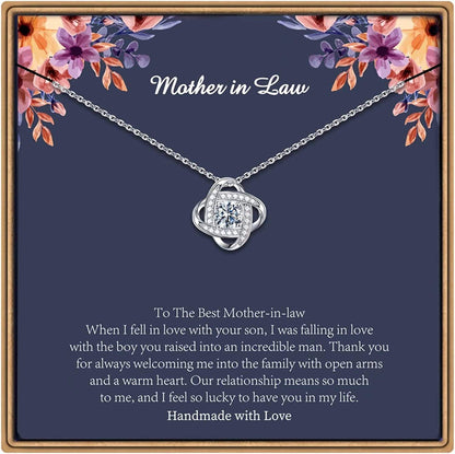 Gifts Necklaces for Women Girls, White Gold Plated Love Knot Necklace for Grandma Aunt Stepmother Sister Mother Jewelry, Graduation Mothers Day Anniversary Birthday Gifts for Women Mother in law