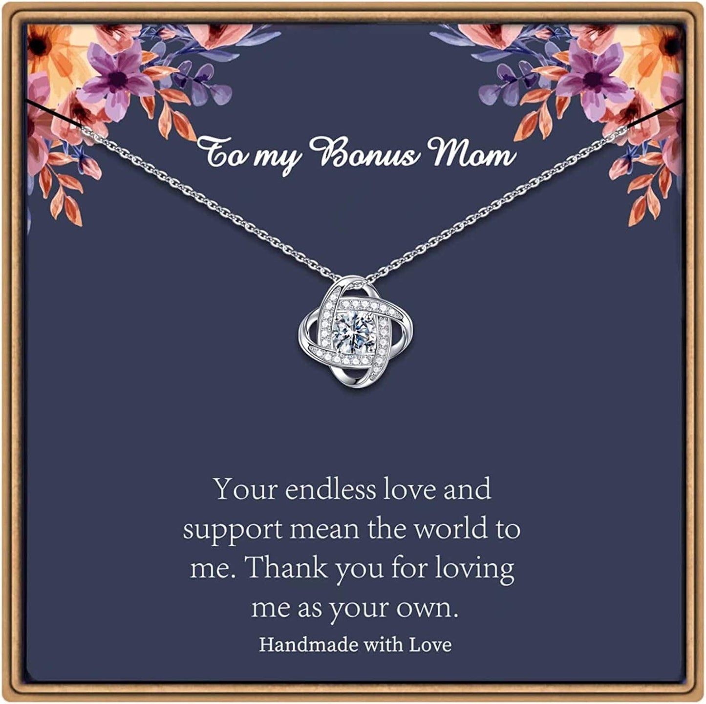 Gifts Necklaces for Women Girls, White Gold Plated Love Knot Necklace for Grandma Aunt Stepmother Sister Mother Jewelry, Graduation Mothers Day Anniversary Birthday Gifts for Women To my bonus mom