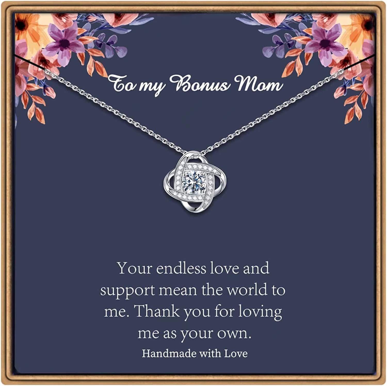 Gifts Necklaces for Women Girls, White Gold Plated Love Knot Necklace for Grandma Aunt Stepmother Sister Mother Jewelry, Graduation Mothers Day Anniversary Birthday Gifts for Women To my bonus mom