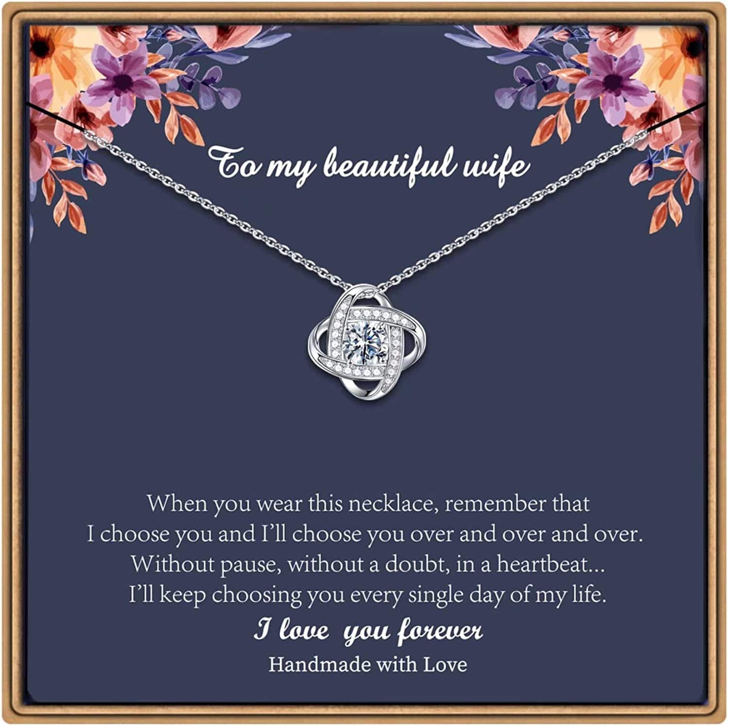 Gifts Necklaces for Women Girls, White Gold Plated Love Knot Necklace for Grandma Aunt Stepmother Sister Mother Jewelry, Graduation Mothers Day Anniversary Birthday Gifts for Women To my beautiful wife