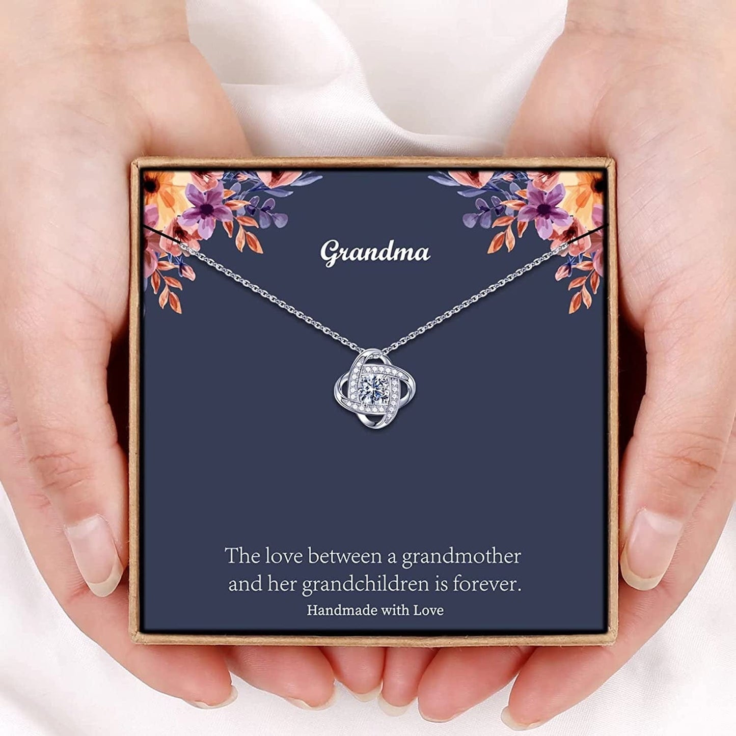 Gifts Necklaces for Women Girls, White Gold Plated Love Knot Necklace for Grandma Aunt Stepmother Sister Mother Jewelry, Graduation Mothers Day Anniversary Birthday Gifts for Women
