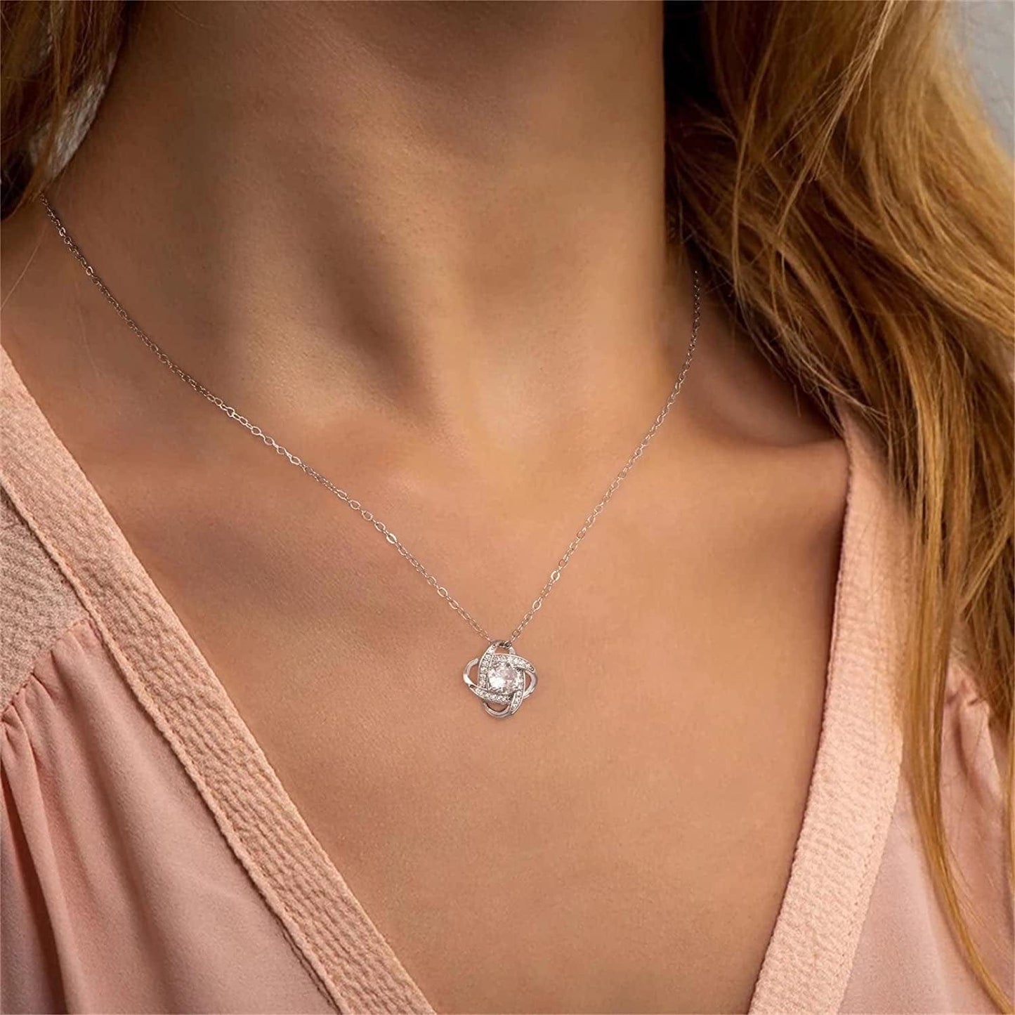 Gifts Necklaces for Women Girls, White Gold Plated Love Knot Necklace for Grandma Aunt Stepmother Sister Mother Jewelry, Graduation Mothers Day Anniversary Birthday Gifts for Women
