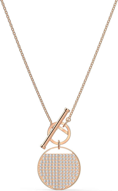 Ginger Jewelry Collection, Clear Crystals, Grey Crystals, Blue Crystals T Bar Necklace - Rose Gold Tone Finish