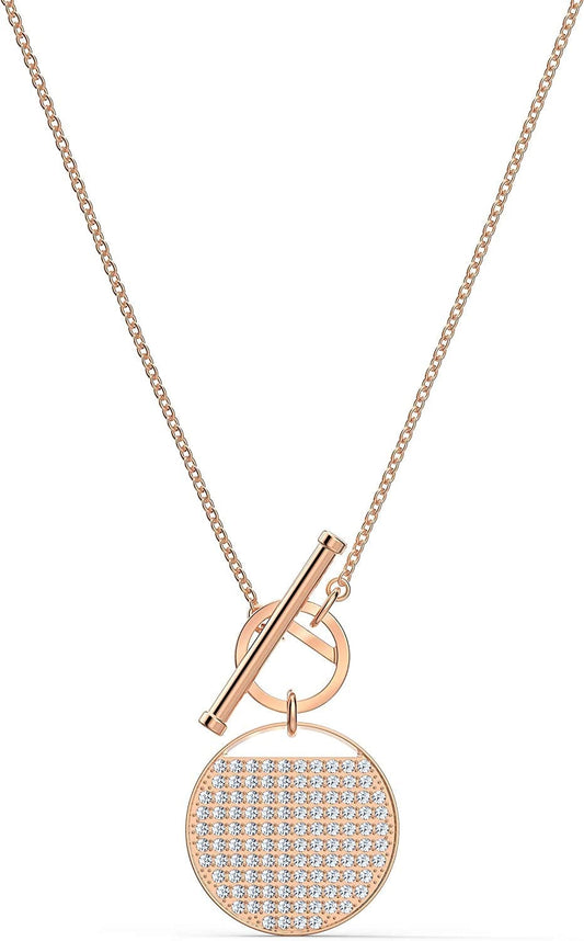 Ginger Jewelry Collection, Clear Crystals, Grey Crystals, Blue Crystals T Bar Necklace - Rose Gold Tone Finish