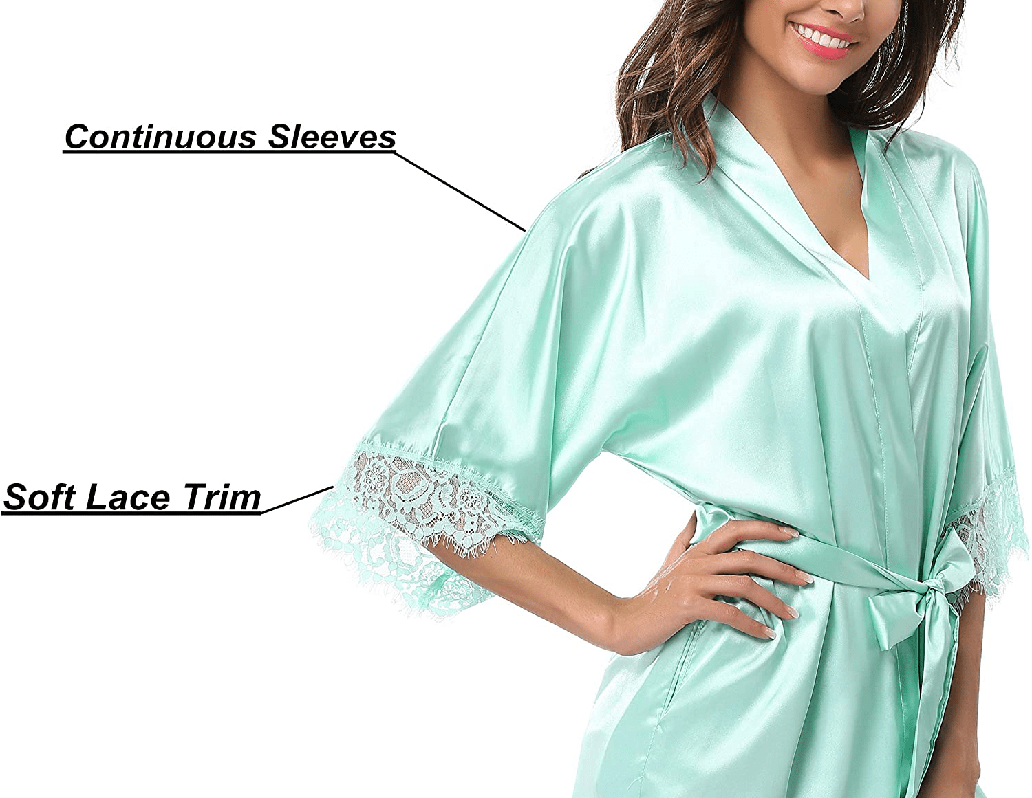 Giova Women'S Lace Trim Kimono Robe Bride Bridesmaids Wedding Shower Satin Short Robe Apparel & Accessories > Clothing > Sleepwear & Loungewear > Robes Giova   