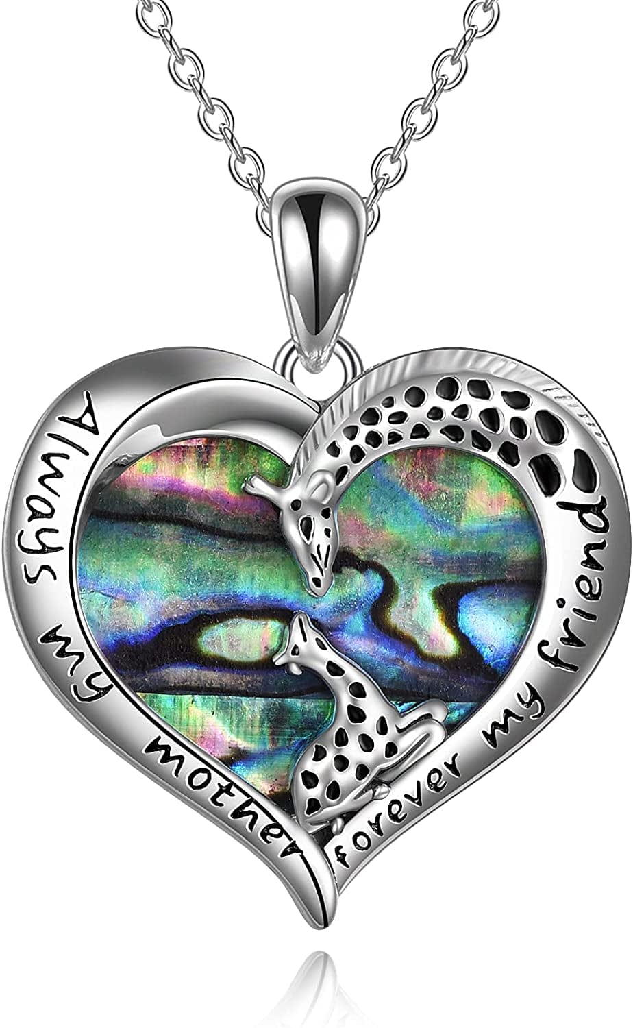Giraffe Jewelry Gifts for Women Sterling Silver Giraffe Family Love Heart Pendant Necklace for Mom Daughter Birthday Mothers Day Gifts blue-giraffe abalone necklace
