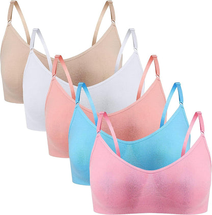 Girls Comfortable Camisole Bra with Adjustable Thin Straps - 5 Packs Group1 / Medium