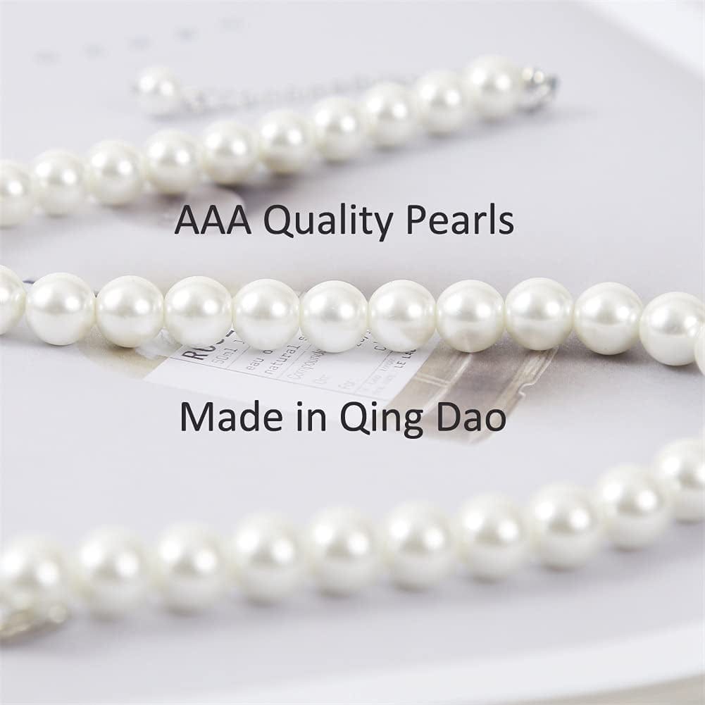 Glass Pearl Necklace and Earring Set,Collar De Perlas Para Mujer,Faux Pearl Jewelry Set for Women with Charm Chain