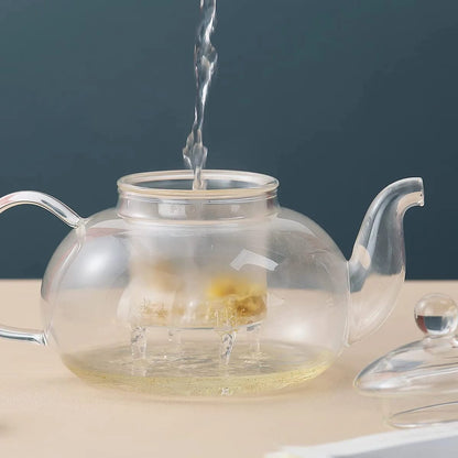 Glass Tea Pot 1L with Removable Infuser, Blooming and Loose Leaf Tea Maker Set, Stovetop and Microwave Safe Tea Kettle.