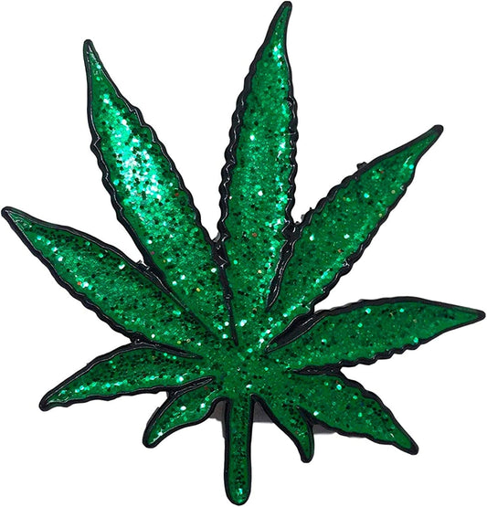 Glittering Pot Leaf Enamel Lapel Pin, 1.5 Inch