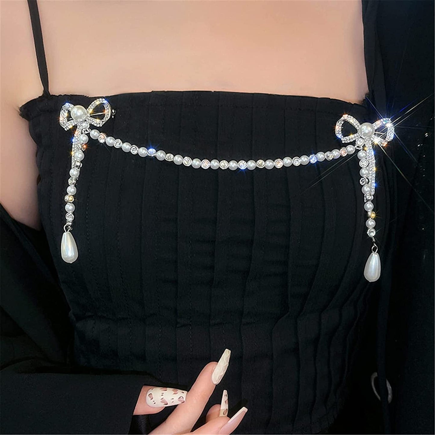 Glorymm Rhinestone Pearl Brooch Simple Bowknot Collar Pin Crystal Lapel Pin Bow Brooch Badge for Women,Silver Rhinestones, as the Description
