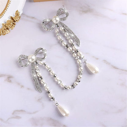 Glorymm Rhinestone Pearl Brooch Simple Bowknot Collar Pin Crystal Lapel Pin Bow Brooch Badge for Women,Silver Rhinestones, as the Description