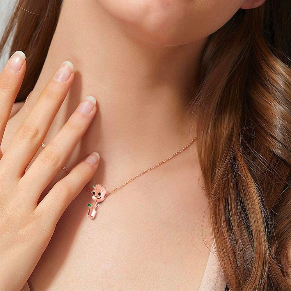 Gnoce Tree Man Pendant Necklace and Stud Earrings Sterling Silver Rose Gold Jewelry Set Gift for Women Men Girls
