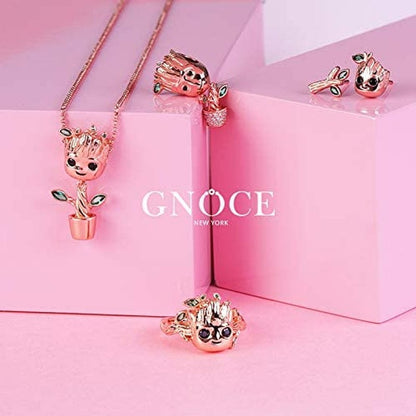 Gnoce Tree Man Pendant Necklace and Stud Earrings Sterling Silver Rose Gold Jewelry Set Gift for Women Men Girls