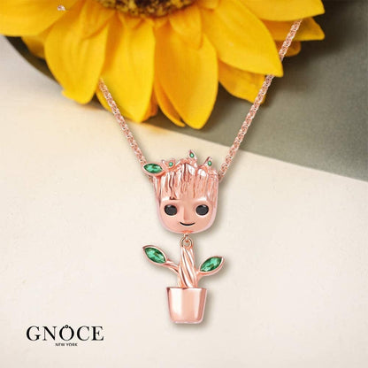 Gnoce Tree Man Pendant Necklace and Stud Earrings Sterling Silver Rose Gold Jewelry Set Gift for Women Men Girls