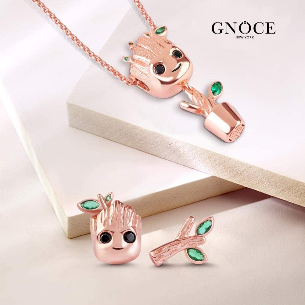 Gnoce Tree Man Pendant Necklace and Stud Earrings Sterling Silver Rose Gold Jewelry Set Gift for Women Men Girls