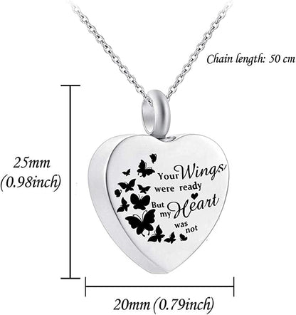 God Has You in His Arms with Angel Wing Charm Cremation Ashes Jewelry Keepsake Memorial Urn Necklace with Birthstone Crystal