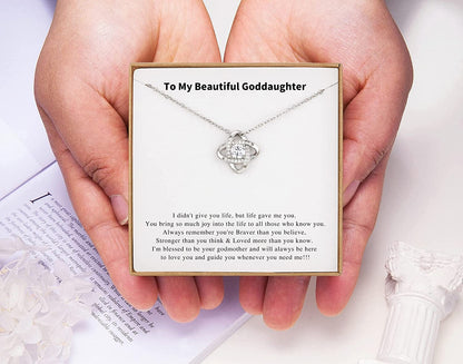 Goddaughter Gifts from Godmother Goddaughter Necklace Sterling Silver Rhinestone Knot Necklace for Goddaughter Gifts from Godfather Goddaughter Christmas Gifts