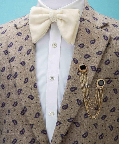 Gold and Black Enamel and Set of Hanging Chain Detailing Formal Lapel Pin Brooch for Men