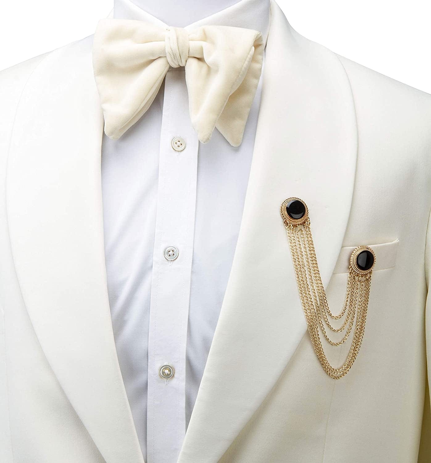 Gold and Black Enamel and Set of Hanging Chain Detailing Formal Lapel Pin Brooch for Men