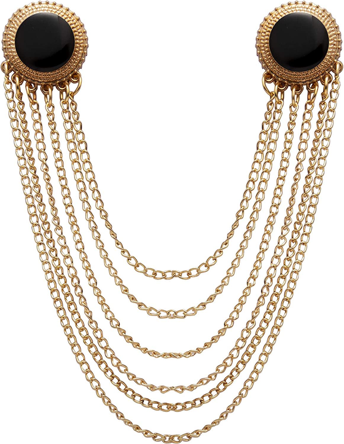 Gold and Black Enamel and Set of Hanging Chain Detailing Formal Lapel Pin Brooch for Men