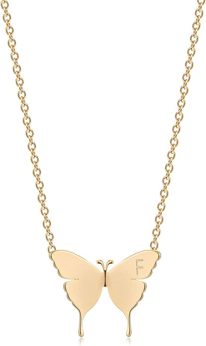 Gold Dainty Initial Necklace 18K Gold Plated Butterfly Pendant Name Necklaces Delicate Everyday Necklace for Women Minimalist Personalized Jewelry Christmas Gift F