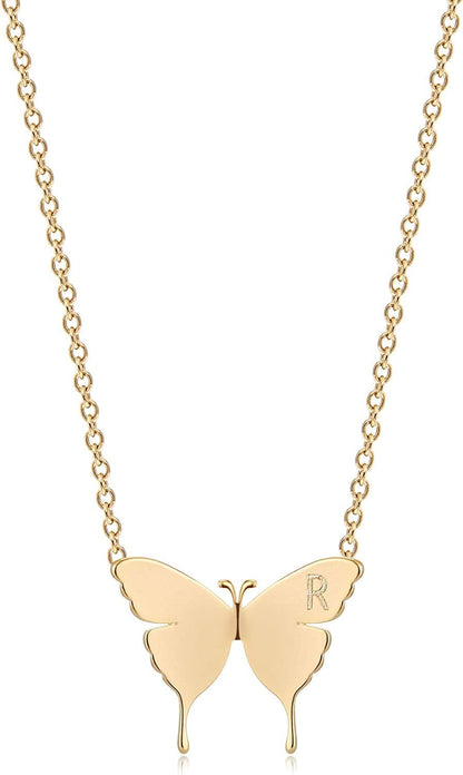 Gold Dainty Initial Necklace 18K Gold Plated Butterfly Pendant Name Necklaces Delicate Everyday Necklace for Women Minimalist Personalized Jewelry Christmas Gift R