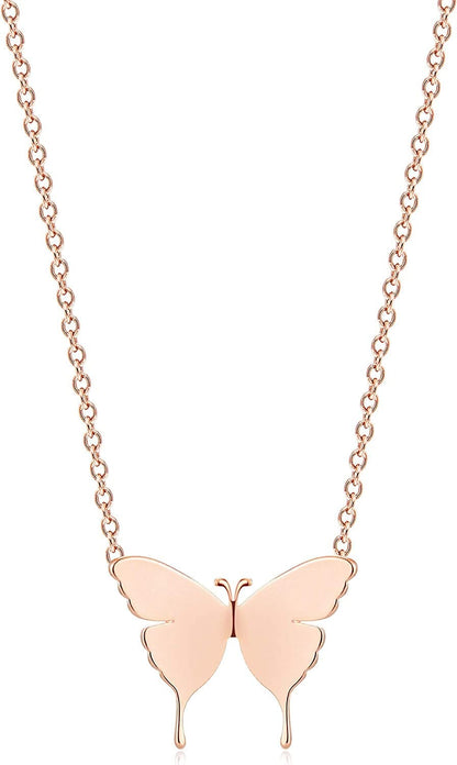 Gold Dainty Initial Necklace 18K Gold Plated Butterfly Pendant Name Necklaces Delicate Everyday Necklace for Women Minimalist Personalized Jewelry Christmas Gift Butterfly Rose Gold Blank