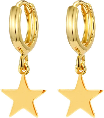 Gold Huggie Small Hoop Earrings with Charm Personalized Snake/Evil Eye/Star/Cross/Lock/Key 18K Gold Plated Crystal Drop Dangle Earrings for Women Star